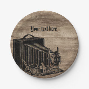Vintage Box Camera Silhouette Paper Plates