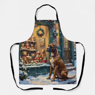 Vintage Boxer Dog at Christmas Toy Shop Window Apron