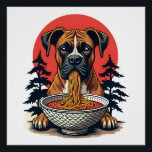 Vintage Boxer Dog Eating Ramen Japanese Sunset Ill Poster<br><div class="desc">Vintage Boxer Dog Eating Ramen Japanese Sunset Illustration 2</div>