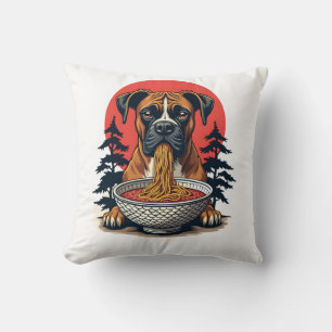 Vintage Boxer Dog Eating Ramen Japanese Sunset Ill Throw Pillow