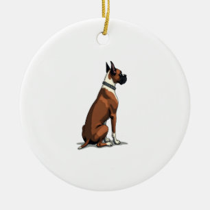 Vintage Boxer Dog From Behind Illustration Brown W Ceramic Ornament
