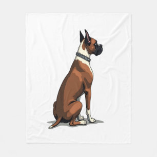 Vintage Boxer Dog From Behind Illustration Brown W Fleece Blanket