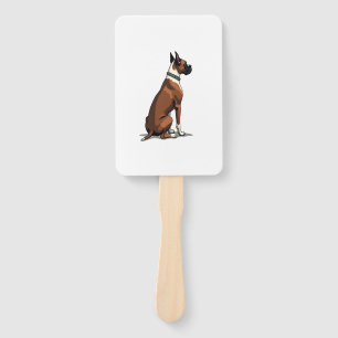 Vintage Boxer Dog From Behind Illustration Brown W Hand Fan