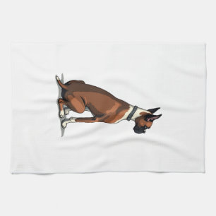Vintage Boxer Dog From Behind Illustration Brown W Kitchen Towel