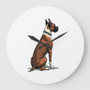Vintage Boxer Dog From Behind Illustration Brown W Large Clock