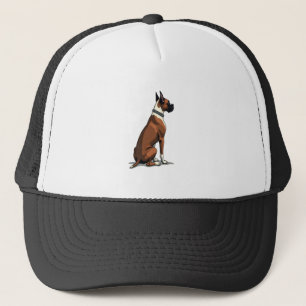 Vintage Boxer Dog From Behind Illustration Brown W Trucker Hat