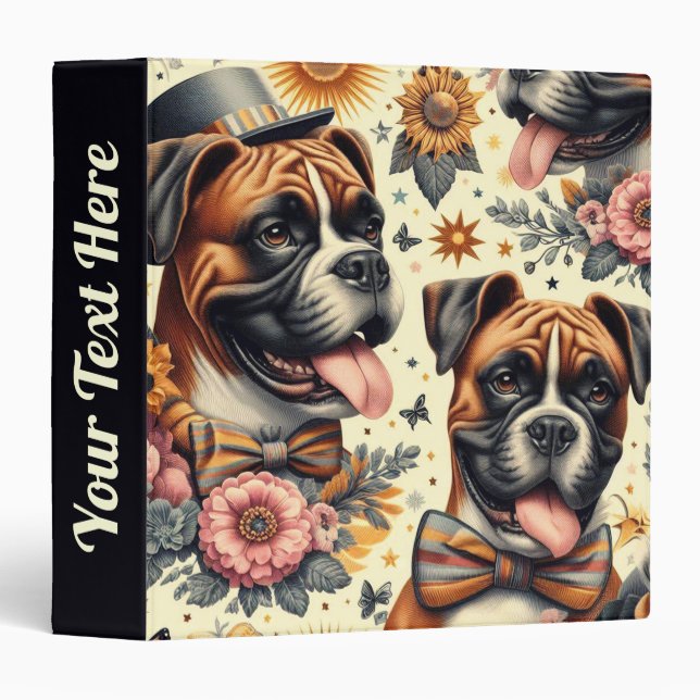 Vintage Boxer Dog Illustration Binder (Front/Spine)