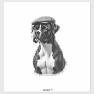 Vintage Boxer Dog in Cap Monochrome Graphic Illust