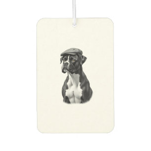 Vintage Boxer Dog in Cap Monochrome Graphic Illust Air Freshener