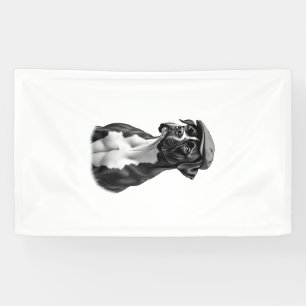 Vintage Boxer Dog in Cap Monochrome Graphic Illust Banner