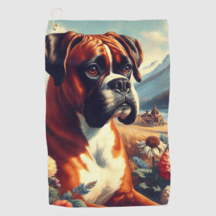 Vintage Boxer Dog Painting Golf Towel