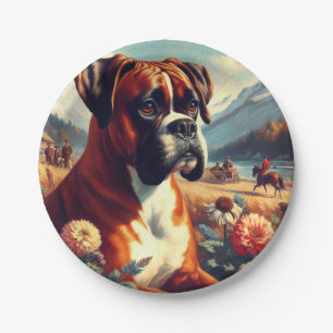 Vintage Boxer Dog Painting Paper Plate