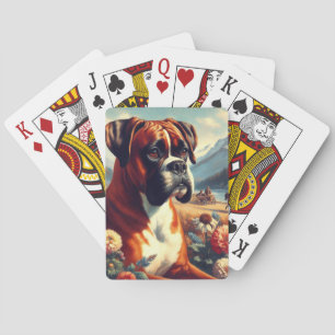 Vintage Boxer Dog Painting Playing Cards