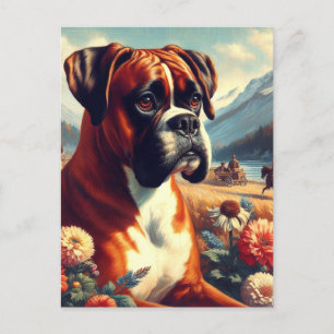 Vintage Boxer Dog Painting Postcard