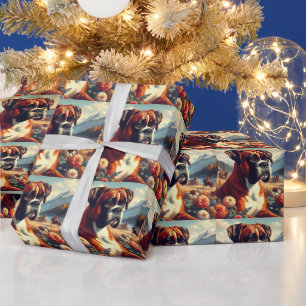 Vintage Boxer Dog Painting Wrapping Paper