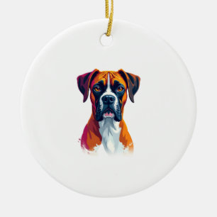 Vintage Boxer Dog Portrait Color Splash Pop Art Il Ceramic Ornament