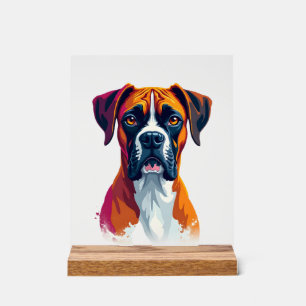 Vintage Boxer Dog Portrait Colour Splash Pop Art I Acrylic Sign