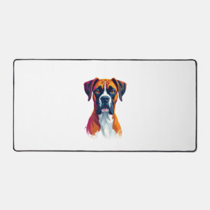 Vintage Boxer Dog Portrait Colour Splash Pop Art I Desk Mat