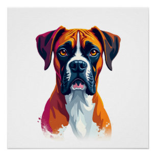 Vintage Boxer Dog Portrait Colour Splash Pop Art I Poster