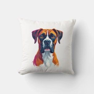 Vintage Boxer Dog Portrait Colour Splash Pop Art I Throw Pillow