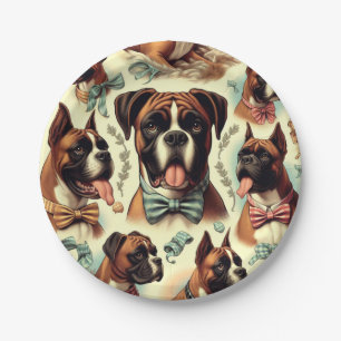 Vintage Boxer Dog Seamless Paper Plate