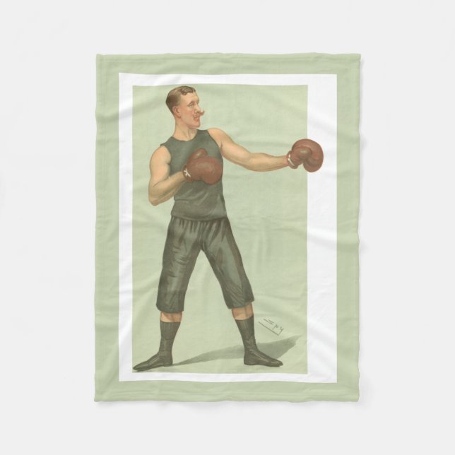 Vintage Boxer with Long Green Trunks Fleece Blanket (Front)