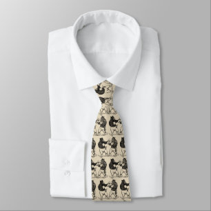 Vintage Boxing Bears Line Art Tie