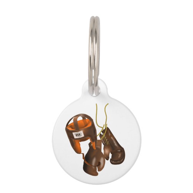Vintage Boxing Gloves and Helmet Pet Tag (Front)