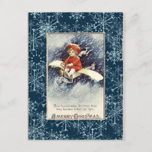 Vintage Boy/Airplane Christmas Postcard
