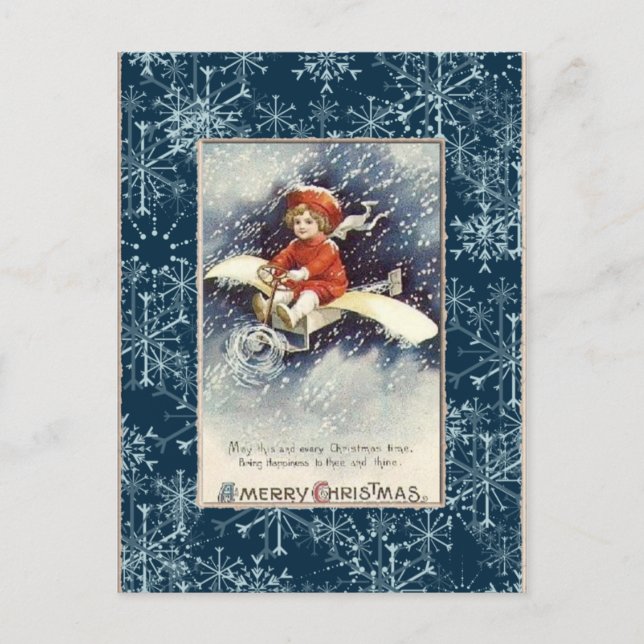 Vintage Boy/Airplane Christmas Postcard (Front)
