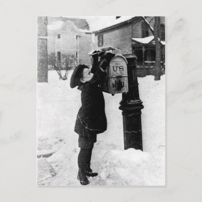 Vintage boy at mailbox photo postcard (Front)