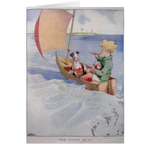 Vintage - Boy & Dog in a Sailboat,