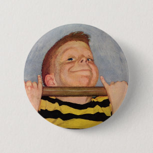 Vintage Boy Doing Chin Ups, Fitness and Exercise 2 Inch Round Button