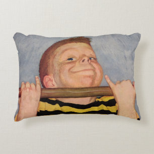 Vintage Boy Doing Chin Ups, Fitness and Exercise Accent Pillow
