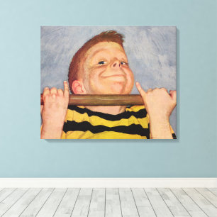 Vintage Boy Doing Chin Ups, Fitness and Exercise Canvas Print