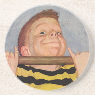 Vintage Boy Doing Chin Ups, Fitness and Exercise Coaster