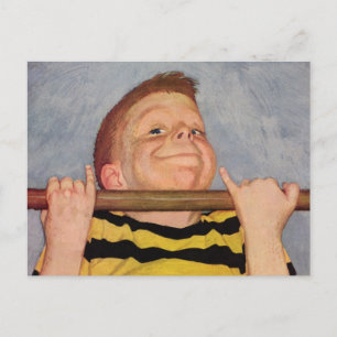 Vintage Boy Doing Chin Ups, Fitness and Exercise Postcard