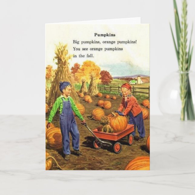 Vintage Boy & Girl with Pumpkins Card (Front)