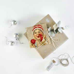 vintage boy in the snow  square business card