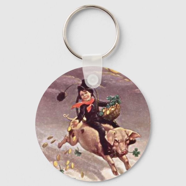 Vintage Boy on Pig Keychain (Front)