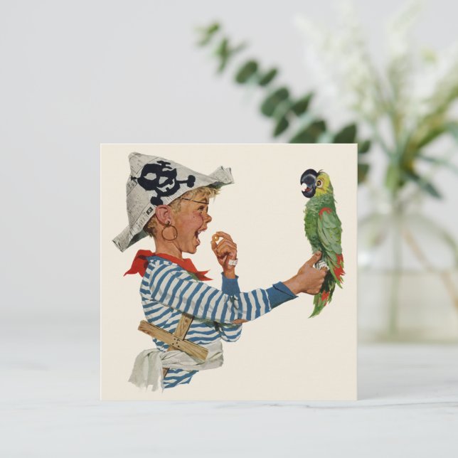 Vintage Boy Playing Pirate with Parrot Invitation (Standing Front)