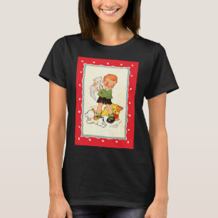 Vintage Boy Saving a Kitten from Racing Puppies T-Shirt