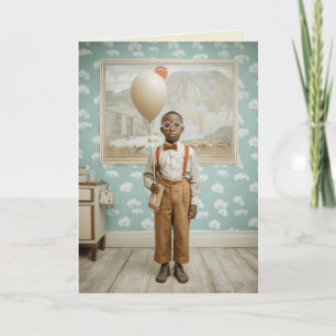 Vintage Boy With Balloon Portrait Card