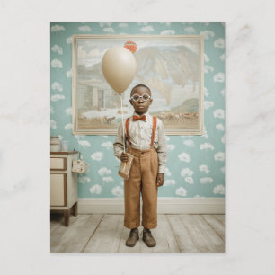 Vintage Boy With Balloon Portrait Postcard