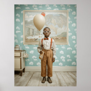 Vintage Boy With Balloon Portrait Poster