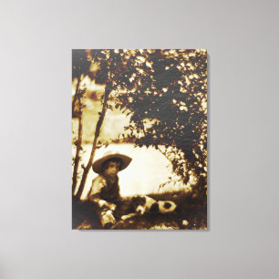 Vintage Boy With Dog At Rest Canvas Print