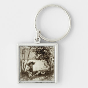 Vintage Boy With Dog At Rest Key Chain
