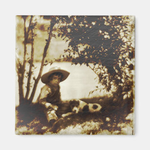 Vintage Boy With Dog At Rest Magnet