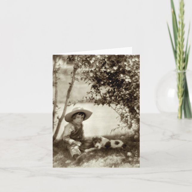 Vintage Boy With Dog At Rest Note Cards (Front)
