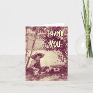Vintage Boy With Dog At Rest Thank You Note Cards